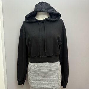 Oak + Fort Black Hoodie Crop Top sz OS